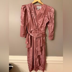 Vintage Barbara Barbara Faux Wrap Belted Knee Length Dress Ruffle Front 6
